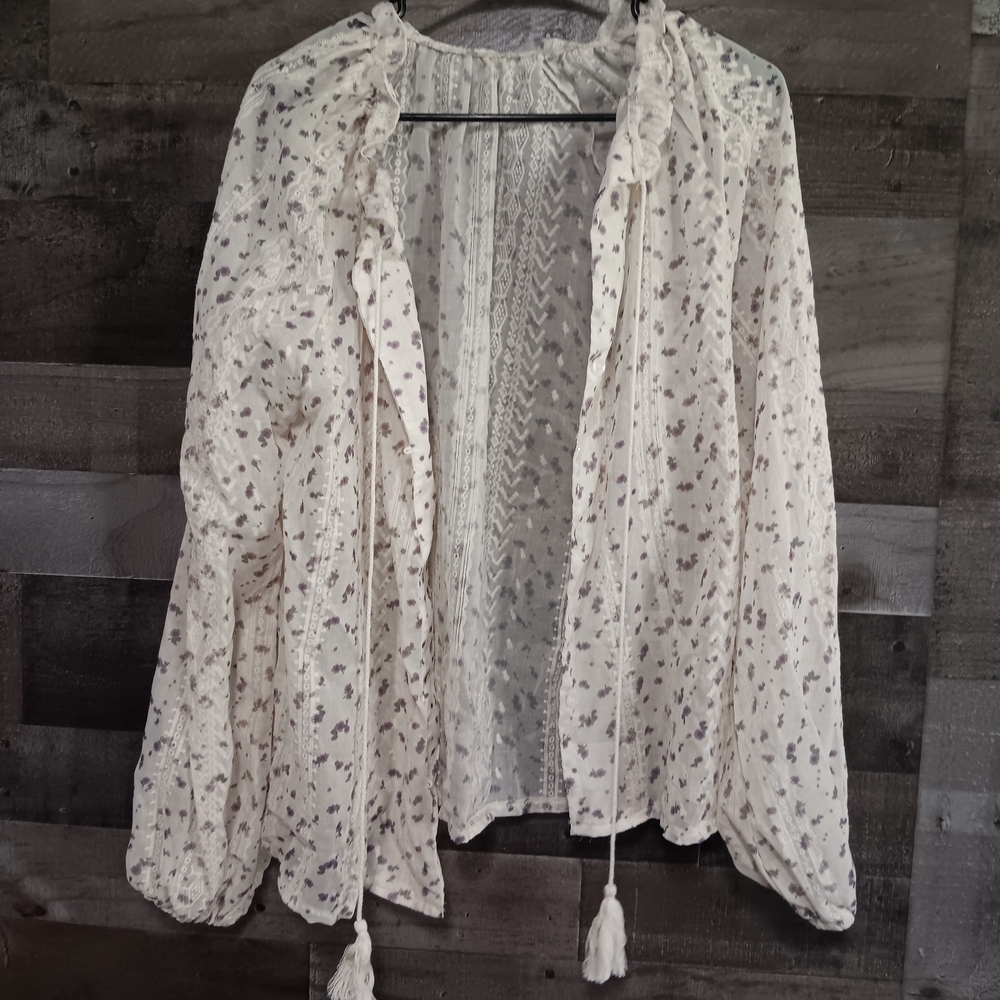 Floral White Sheer Women's Blouse